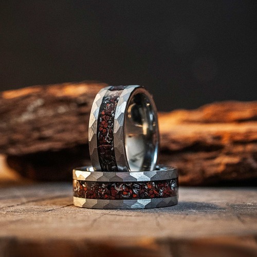 Mens unique hammered tungsten - hammered,