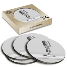 4 x Boxed Round Coasters - BW - Microphone Radio Broadcast  #37236
