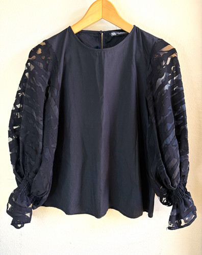 Zara black solid sheer mesh - zara,