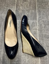 LK BENNETT DESIGNER WOMEN’S LEATHER WEDGE HEELS COURT SHOES NAVY BLUE UK 6 EU 39
