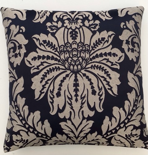 Navy beige damask cushion - navy,