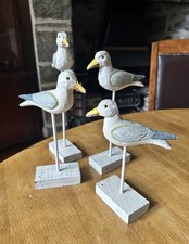 4 Large 35cm Carved Wooden  Seagulls on Stand Vintage Shorebirds Hand-painted 