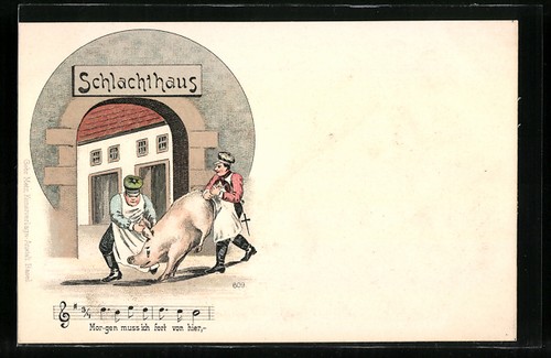 Butcher with pig - with,