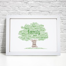 Personalised Family Tree Framed Print Birthday Gift Mothers Day Wall Word Art