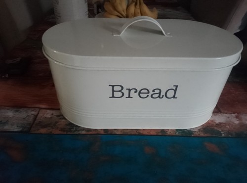 Beige metal bread bin - bread, in