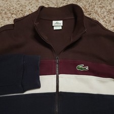 Lacoste Track Jacket Mens 7 Brown Striped Long Sleeve Full Zip Up Sweater