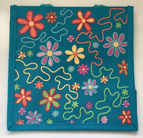 Blue floral print jute bag - ,