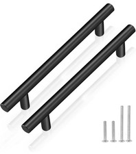 Kitchen Door Cabinet T-bar Handles 128mm Hole Centre Black Stainless Steel 25pk
