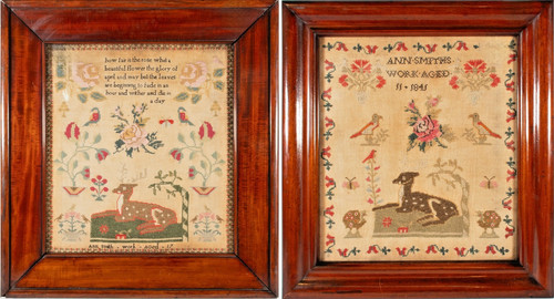 Fine pair antique needlework - fine,