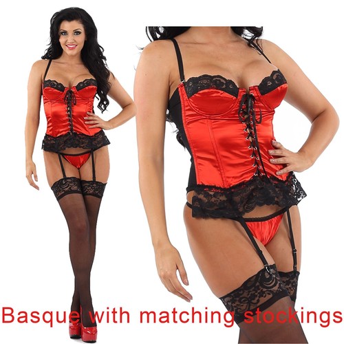 Red satin lace basque - lace, corset