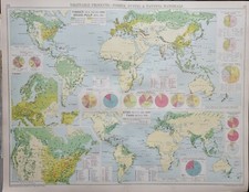 1928 MAP WORLD VEGETABLE PRODUCTS TIMBER DYEING TANNING MATERIALS BRITISH SUPPLY