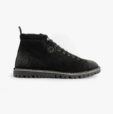 Popps 1961 Mens Casual Lace-Up Comfort Suede Monkey Boots-Black