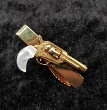 Vintage Gold Plated Tie Bar Clip - Pearl Handled Revolver Pistol Hand Gun