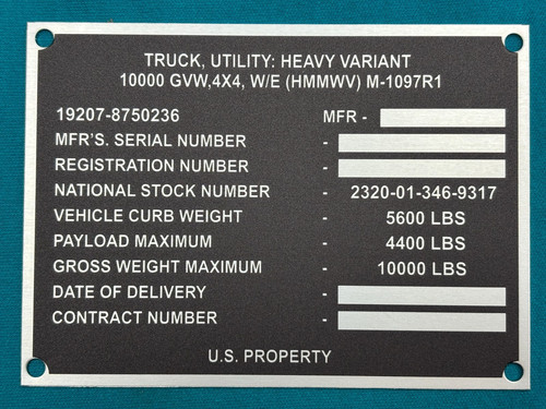 Hmmwv military data plate - military,