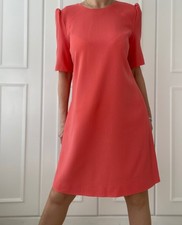 Goat 100% Wool Coral Orange Pink Lined Smart Dress Size M Uk 10-12-14