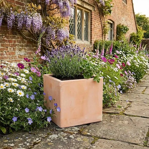 Rustic terracotta cube planter - terracotta,