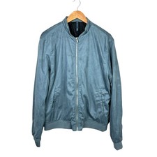Zara Man NWT XXL Light Blue Faux Suede Zip Up Collarless Classic Bomber Jacket 