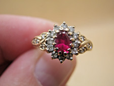Vintage 9 karat Hallmarked Gold Ruby & Diamond Cluster Ring Size N