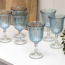 Set Of 6 Blue Ribbed Wine