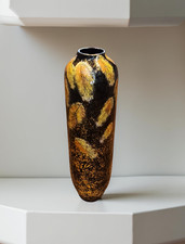 Tall Black Ceramic Vase 60cm | Gold Leaf Detail | Contemporary Décor Piece