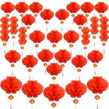 31 pcs Chinese New Year Red Lanterns Lunar Festival Tassel Hanging Party Decor