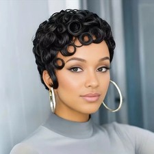 Curly Pixie Wig Human Hair –