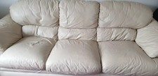 3 Seater Cream Italian  Leather  sofa Please see photos for condition