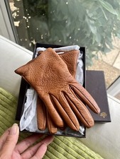 Lovely Authentic Mulberry Vintage Tan Leather Cashmere Lined Gloves - S