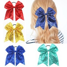 Large 7 inch Sparkle Sequins girls hair bow strong thick bobble   school UK
