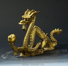 Chinese Lucky Feng Shui Dragon Brass Hand-Carved Statue Figure Table Decoration