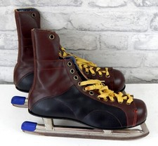 Vintage Pair Genuine Leather Bauer Ice Hockey Skates Made in Canada Skating Boot