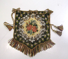 ANTIQUE VICTORIAN Cross Stitch Fire Screen Panel, beaded & silk Backing