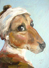 Dog Framed Original Oil Painting Animal Wall art Decor Canvas board 5x7 inches