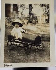Antique Photo Of Boy sitting In A Skipper Pedal Car 1920s.