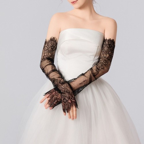 Long bridal gloves - long, black