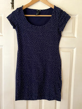 H&M Navy Blue White Spot Bodycon Mini Dress Size S UK 8 Stretch