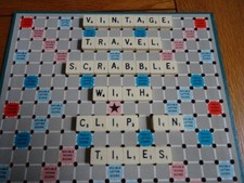 TRAVEL SCRABBLE - Vintage Set by Spears Games.  SUPERB CONDITION.  Clip-in Board