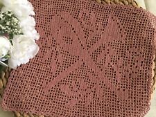 Vintage Unused Blush Hand Crochet Filet French Shabby Cushion Panel 35 x 32 cm