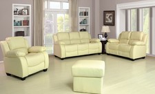 Leather Sofa Set 3+2+1 Suite Black Brown Grey Cream Suite Armchair Stool VALERIE