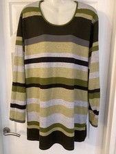 TIGI LONG GREEN STRIPED TUNIC TOP SIZE 22-24