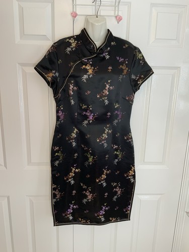 Black floral qipao dress midi - qipao,