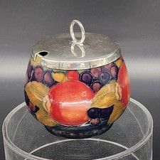 Vtg Moorcroft Pottery Preserves Jam Jar W/ Silver Plated Lid Pomegranate Fruit