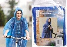 Adult Rain Poncho Blue Waterproof Plastic Disposable Rain Hat Hood Ladies Mens