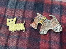 2 X Adorable Vintage Westie/Cairn Scottie Brooches Cream Enamel