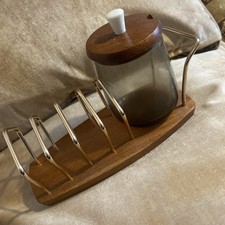 WYNCRAFT  Wood Brass Toast Rack Retro teak wood 50’s Vintage & original jar Rare