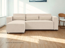 Cream Fabric Corner L shaped Sofa Bed with Storage Alexa CT5 | Customer Return