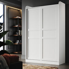 Bedroom 2 Sliding Door Wardrobe Matt White with 2 Hanging Rail Storage Cupboards