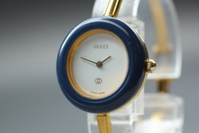 [Near MINT]GUCCI Change Bezel 1100-L Navy Blue White Dial Women's Watch JAPAN
