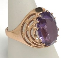 Vintage Soviet Russian 14ct rose gold ring, corundum alexandrite, UK size N 1/2.