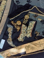 12 x Black + gold harvested Saree Sari Snippets. Slow Stitching/Junk Journaling.